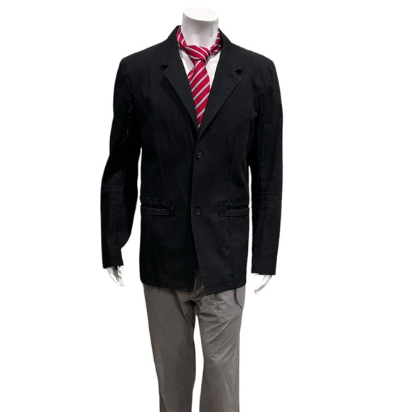 Helmut Lang Mens Black Raw Edge Deconstructed Frayed Blazer
